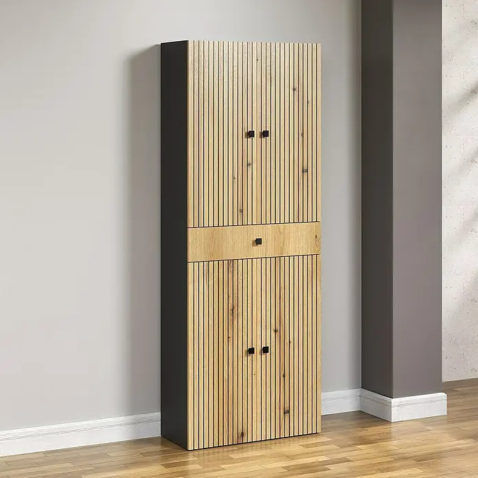 Trendteam Niklas Hochschrank - B x T x H: 70 x 31 x 186 cm, Evoke Eiche/Anthrazit, Strukturiert, Mit Schublade - Schicker Holzschrank mit Schublade und Türen, ideal für stilvolle Aufbewahrung im modernen Wohnraum.