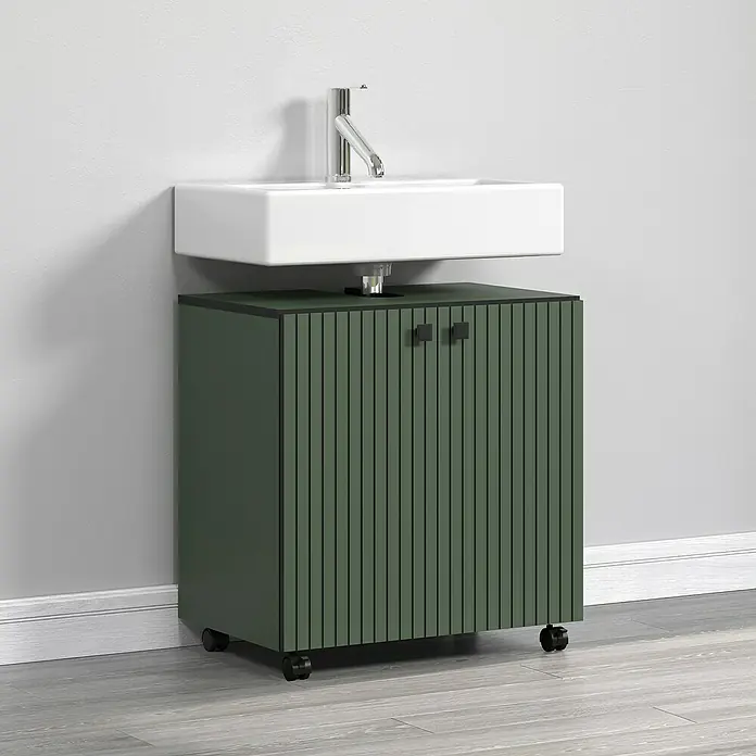 Trendteam Niklas Waschtischunterschrank - B x T x H: 60 x 42 x 64 cm, Grün, Strukturiert - Modernes Waschbecken mit grünem Unterschrank auf Rollen für flexibles Badezimmerdesign. Praktisch und stilvoll.