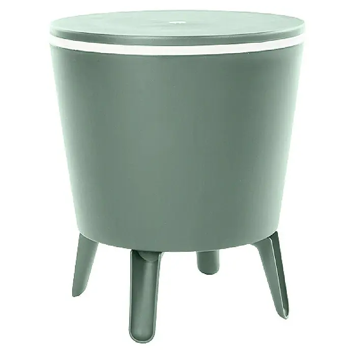 Keter Nevera Cool Bar - L x An x Al: 49,5 x 49,5 x 84,5 cm, Verde/Blanco - Macetero gris sobre tres patas, ideal para el jardín o el patio. Su diseño sencillo se adapta a cualquier decoración exterior y ofrece espacio para plantas.