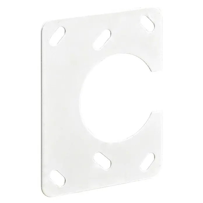 Hettich Montageplatte - L x B x H: 70 x 55 x 0,8 mm, Passend für: Alle Topfscharniere mit Ø 35 mm - Weiße Kunststoff-Montageplatte mit großem runden Ausschnitt und mehreren Langlöchern.