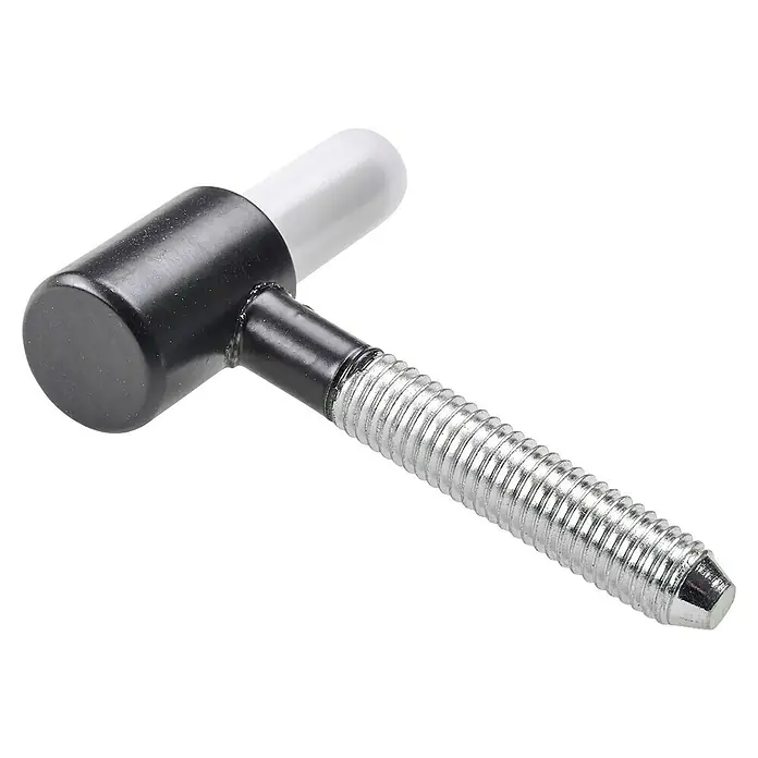 Hettich Rahmenteil - Ø x L: 15 x 45 mm, Schwarz - Schwarzer Schonhammer mit weißer Kappe an einer Seite und silbernem Gewindegriff.