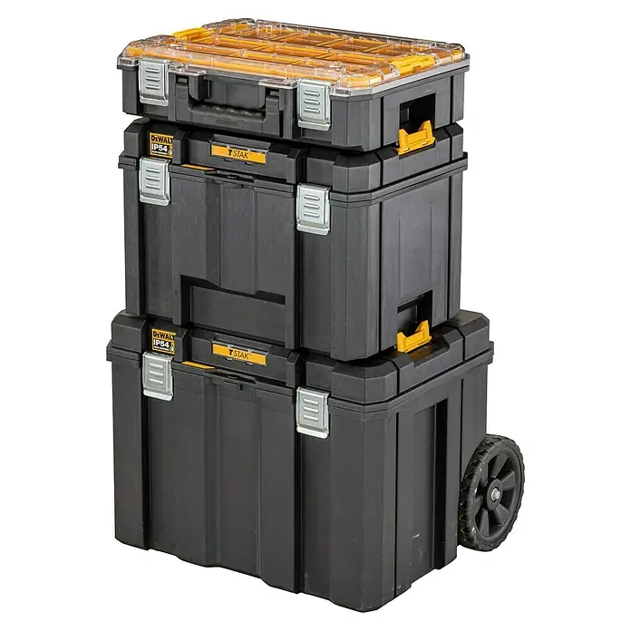DeWalt T-STAK Aufbewahrungs- & Transportbox - L x B x H: 43,5 x 51,2 x 63,5 cm, Polypropylen, Traglast: 50 kg - DeWALT Werkzeugkoffer-Turm: Robuste und stapelbare Aufbewahrungslösung für Werkzeuge und Zubehör, ideal für Handwerker.