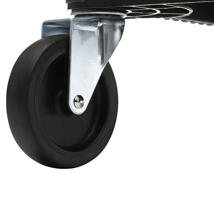 DeWalt T-STAK Transportroller - L x B x H: 44 x 33 x 18,1 cm, Kunststoff, Traglast: 100 kg - Schwarze Gummi-Lenkrolle mit silberner Metallhalterung.