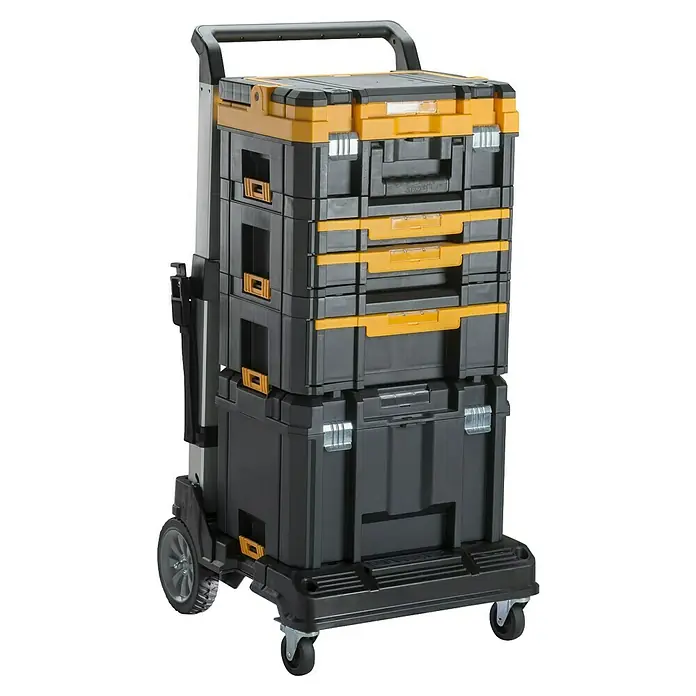 DeWalt T-STAK Transportroller - L x B x H: 59 x 55 x 104,3 cm, Kunststoff, Traglast: 100 kg - Rollender Werkzeugschrank mit gelben Akzenten, ideal für mobile Aufbewahrung und Organisation von Werkzeugen.