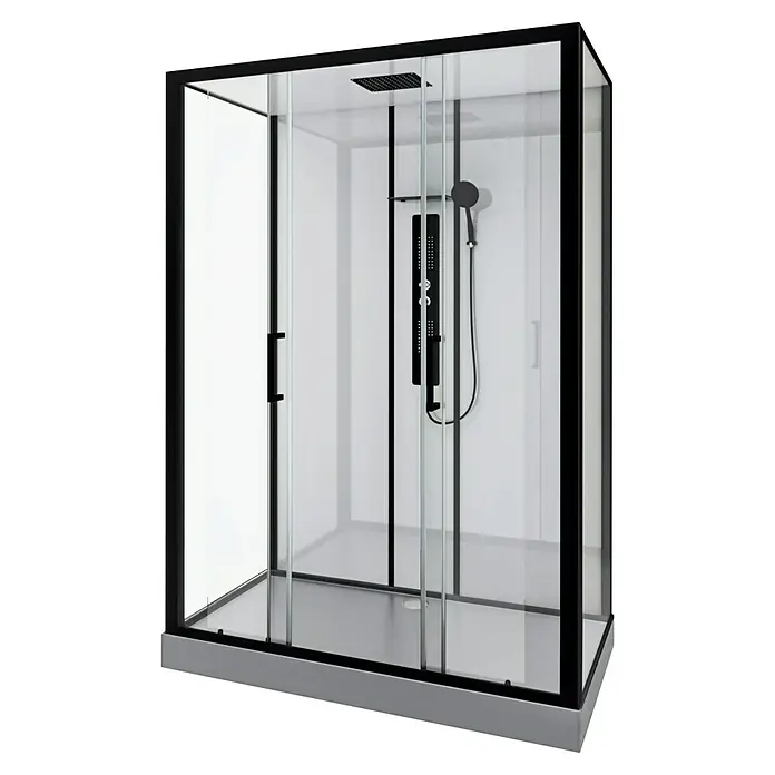 Aurlane Komplettdusche Indus - 160 x 70 x 215 cm, Anthrazit/Silbergrau - Ein modernes, schwarzes Duschpaneel mit Glaswänden, das Eleganz und Funktionalität in jedes Badezimmer bringt.