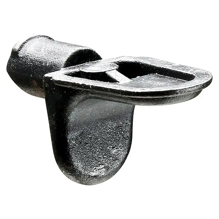 Hettich Steckbodenträger Sekura 2 - Durchmesser: 5 mm, Schwarz, Zinkdruckguss - Detailaufnahme einer schwarzen Regalstütze, die sich ideal für die Montage von Regalböden eignet. Robuste Konstruktion für zuverlässigen Halt.