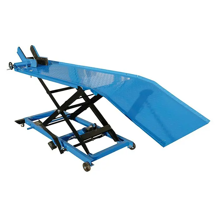 Güde Montagerampe GMR 560Höhenverstellung: 22 cm - 79 cm - Hebebühne für Motorräder in Blau. Praktisch für Wartung und Reparatur.