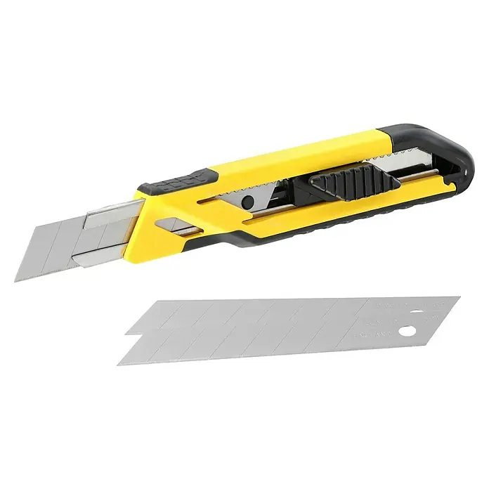 Stanley Cuttermesser Comfort Cut 18mm - Klingenbreite: 18 mm, Abbrechklinge - Ein gelbes Teppichmesser mit ausfahrbarer Klinge für vielfältige Schneidearbeiten. Ideal für Heimwerker und professionelle Handwerker.
