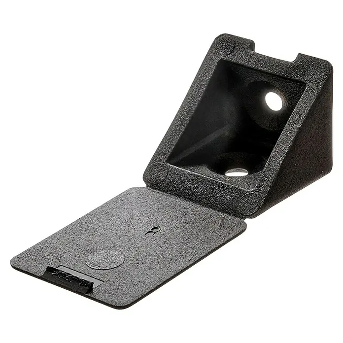 Hettich Eckverbinder - 22 x 24 x 22 mm, Schwarz, 1 Stk. - Eine schwarze Eckhalterung mit Deckel bietet Schutz und Stabilität für Ihre Produkte während des Transports oder der Lagerung.