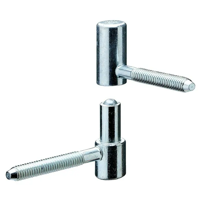 Hettich Einbohrband - Verzinkt, Geeignet für: Holzzargen, Ø x H: 15 x 55 mm - Detaillierte Ansicht zweier Bolzenbänder aus Stahl. Ideal für robuste Konstruktionen und zuverlässige Verbindungen.