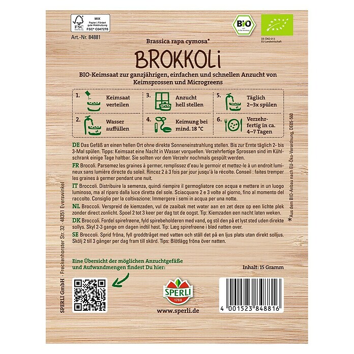 Sperli Gemüsesamen Bio Keimsprossen Brokkoli (Brassica rapa cymosa) | BAUHAUS