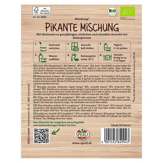 Sperli Gemüsesamen Bio Pikante Mischung (Keimsprossen Pikante Mischung) | BAUHAUS