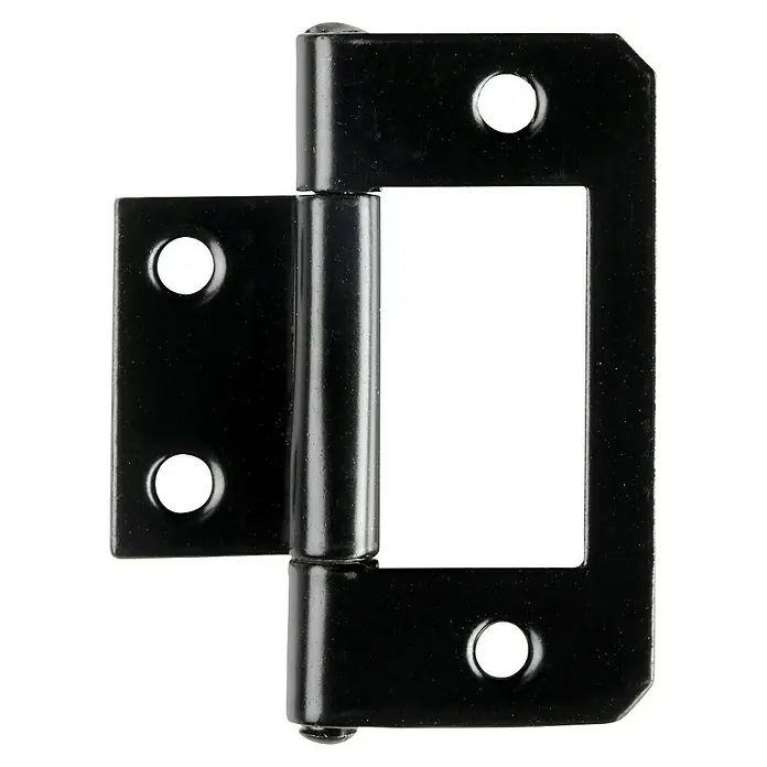 Hettich Scharnier - B x H: 20 x 38 mm, Stahl, Pulverbeschichtet, Silber - Nahaufnahme eines schwarzen Türbandes, das für seine Stabilität und Langlebigkeit bekannt ist. Ideal für verschiedene Türanwendungen.