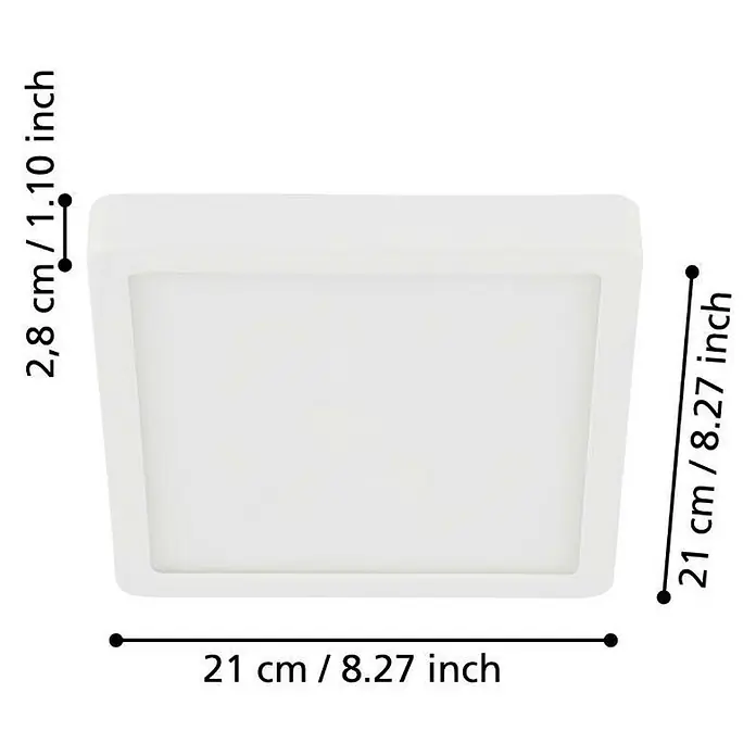 Eglo Fueva 5 LED-Deckenleuchte - 16,5 W, 21 x 21 x 2,8 cm, Weiß, Neutralweiß - Abmessungen der quadratischen LED-Deckenleuchte mit den Maßen 21 x 21 x 2,8 cm, ideal für die Innenraumbeleuchtung.