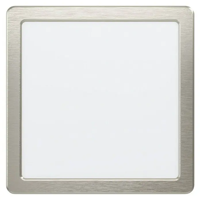 Eglo Fueva 5 LED-Deckenleuchte - 16,5 W, 21 x 21 x 2,8 cm, Nickel-matt, Neutralweiß - Das quadratische Design der Lichtschalterabdeckung mit gebürsteter Metalloptik und weißer Mitte fügt sich nahtlos in jeden Raum ein.