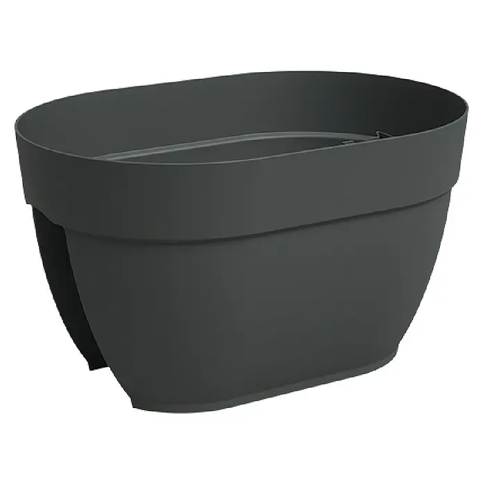 Artevasi Capri Campana Balkonkasten - L x B x H: 39 x 25,6 x 22,5 cm, Kunststoff, Anthrazit, Matt - Grauer Pflanztopf für den Innen- und Außenbereich. Der Topf hat eine breite, ovale Form und ist aus robustem Kunststoff gefertigt.