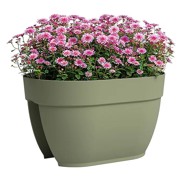 Artevasi Capri Campana Balkonkasten - L x B x H: 39 x 25,6 x 22,5 cm, Kunststoff, Grün, Matt - Ein üppiger Blumenkasten mit rosa Blüten, perfekt für den Garten oder Balkon. Die robuste Bauweise sorgt für eine lange Lebensdauer im Freien.