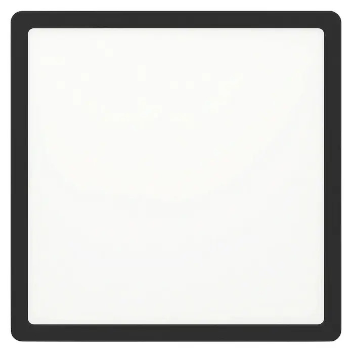 Eglo Fueva 5 LED-Deckenleuchte - 20 W, 28,5 x 28,5 x 2,8 cm, Schwarz, Neutralweiß - Das Bild zeigt einen modernen, schwarzen digitalen Bilderrahmen mit einem leuchtenden, weißen Bildschirm, der bereit ist für Ihre Fotos.