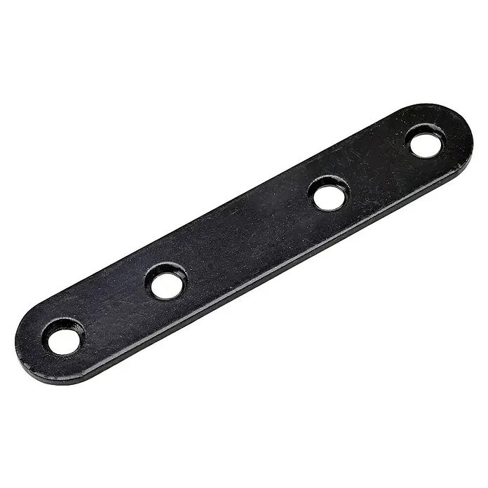 Hettich Verbindungsblech - L x B x S: 80 x 15 x 2 mm, Gunmetal - Schwarzer, gerader Verbindungsbeschlag mit abgerundeten Enden und vier Schraubenlöchern zur stabilen Verbindung verschiedener Elemente.