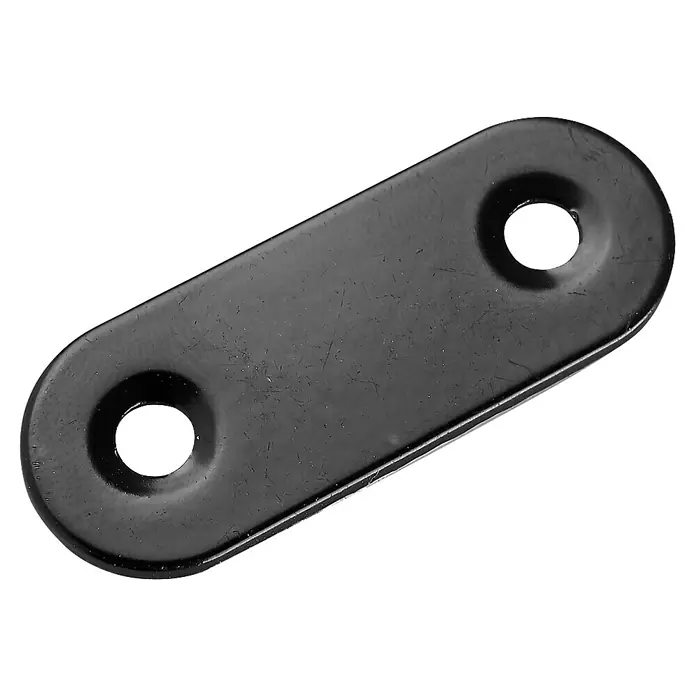 Hettich Verbindungsblech - L x B x S: 40 x 15 x 2 mm, Schwarz - Schwarze, längliche Befestigungsplatte mit zwei Aussparungen für Schrauben zur sicheren Montage. Ideal für verschiedene Anwendungen.
