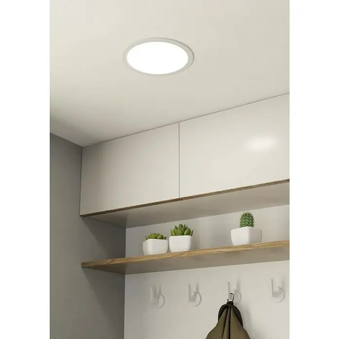 Eglo Fueva 5 LED-Einbauspot - 16,5 W, Warmweiß, Weiß, Ø x H: 21,6 x 2,6 cm - Einbaufähige LED-Deckenleuchte mit rundem Design und weißem Rahmen, ideal für moderne Innenräume und energiesparende Beleuchtung.