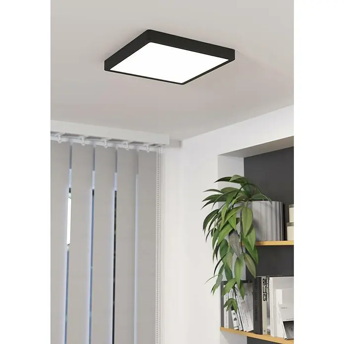 Eglo Fueva 5 LED-Deckenleuchte - 20 W, 28,5 x 28,5 x 2,8 cm, Schwarz, Neutralweiß - Moderne quadratische Deckenleuchte mit schwarzem Rahmen und hellem, diffusem Licht, die ein stilvolles Ambiente schafft.