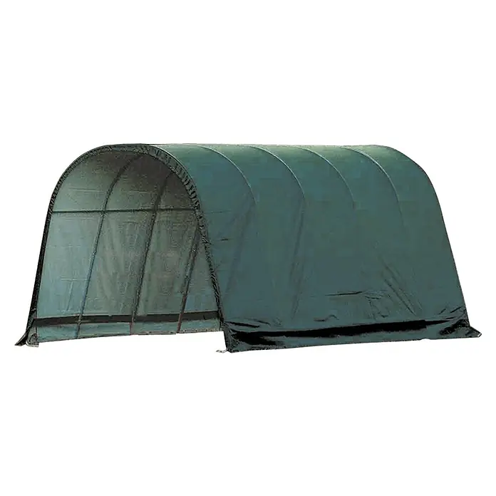 ShelterLogic Weidezelt Run-In-Shed - L x B: 610 x 400 cm, Kunststoff, Dunkelgrün - Grünes bogenförmiges Stoffzelt.
