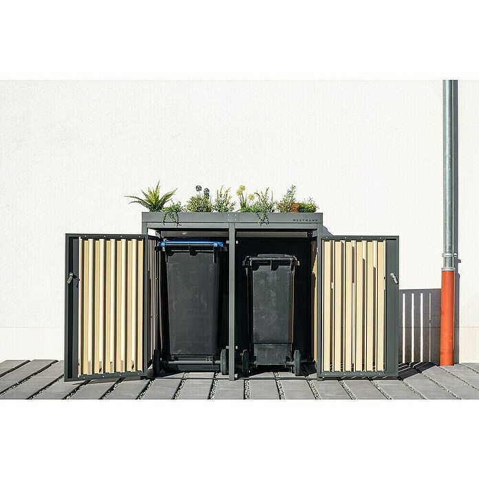 Westmann Mülltonnenbox Planta (134 x 84 cm, Stahl, Anthrazit/Braun, Geeignet für Anzahl Mülltonnen: 2 Stk.) | BAUHAUS