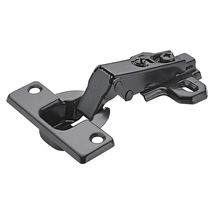 Hettich Topfscharnier Slideon - Vorliegend, Durchmesser Topf: 35 mm, Öffnungswinkel: 95 ° - Schwarzes Metallscharnier für Schränke mit Montageplatten und Einstellschrauben.
