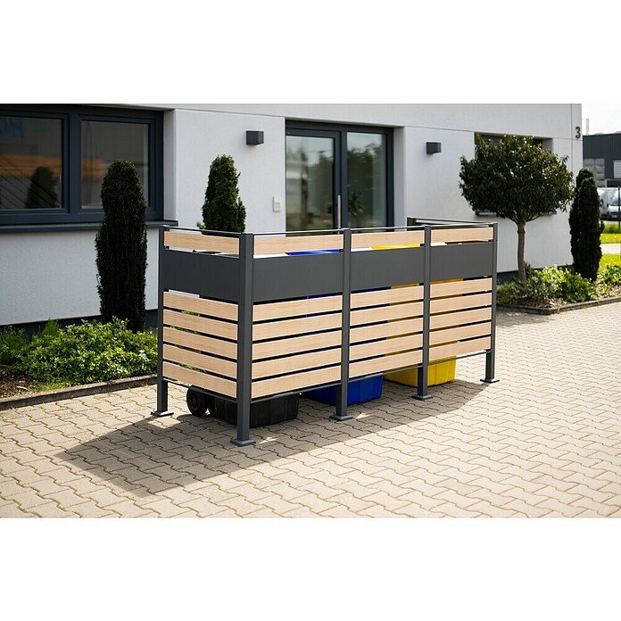Westmann Mülltonnenbox Verkleidung Planum (90 x 250 x 120 cm, Anthrazit/Holzoptik) | BAUHAUS