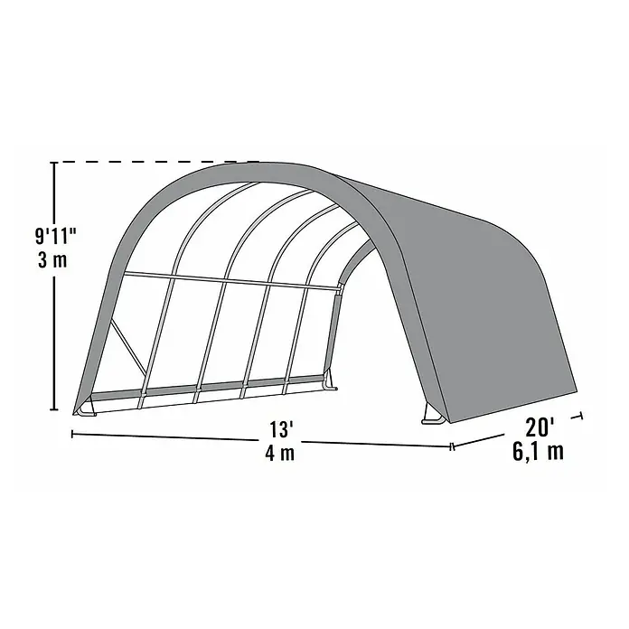 ShelterLogic Weidezelt Run-In-Shed - L x B: 610 x 400 cm, Kunststoff, Dunkelgrün - Grauer gewölbter Tunnelunterstand mit Metallrahmen und Maßen: 3 m H x 4 m B x 6,1 m L.