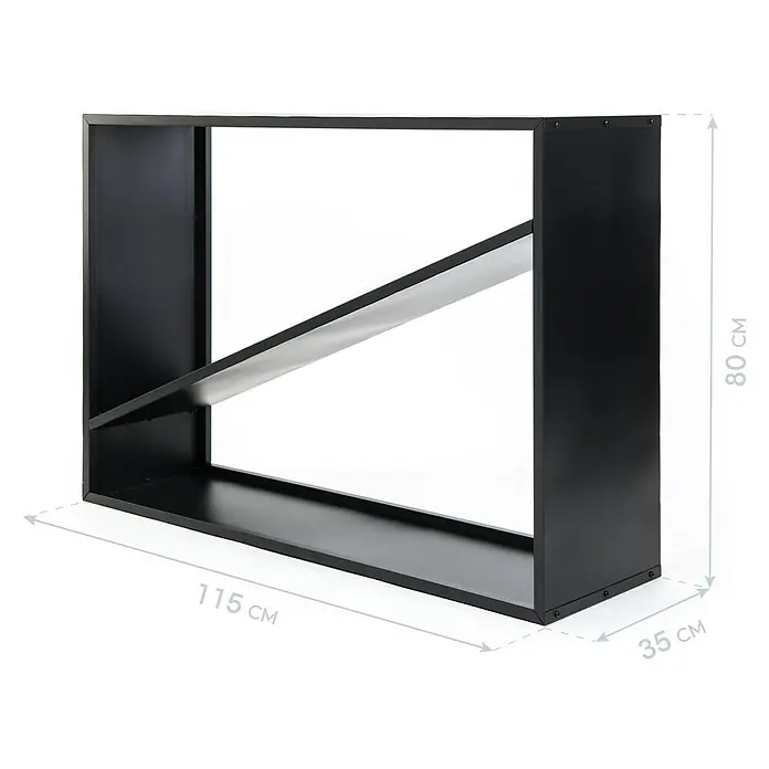 Westmann Kaminholzregal Hugo - 115 x 35 x 80 cm, Stahl, Schwarz - Schwarzes Bücherregal mit schrägem Fach und Maßen 115x35x80 cm für stilvolle Aufbewahrung von Büchern und Dekoartikeln.