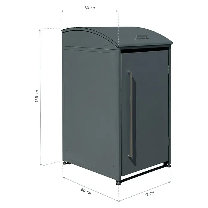Westmann Mülltonnenbox Moderna - Stahl, Anthrazit, Geeignet für Anzahl Mülltonnen: 1 Stk. - Bild eines grauen Mülltonnenbox mit den Maßen 135 cm Höhe, 83 cm Breite und 80 cm Tiefe.