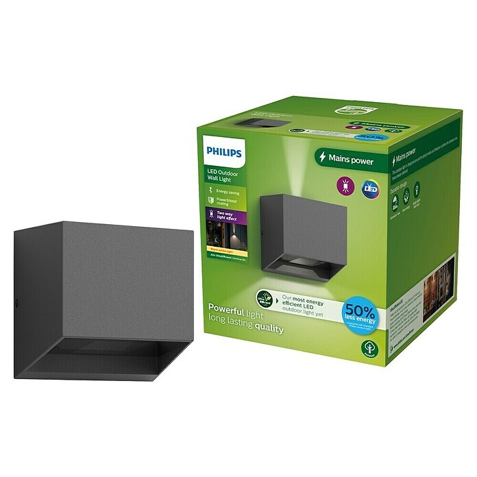 Philips Aplique solar para exterior Alix (4,3 W, L x An x Al: 10 x 10 x 10 cm, Negro, IP44, 800 lm) | BAUHAUS