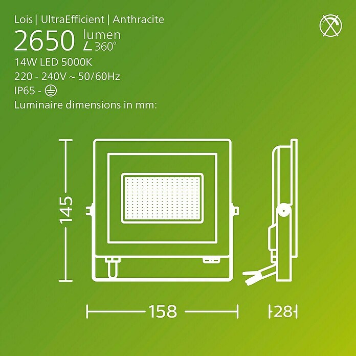 Philips Aplique exterior LED Lois (15 W, Negro, IP65) | BAUHAUS