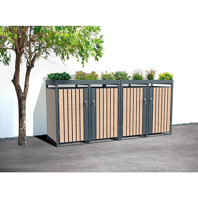 Westmann Mülltonnenbox Planta (264 x 84 cm, Stahl, Anthrazit/Braun, Geeignet für Anzahl Mülltonnen: 4 Stk.) | BAUHAUS