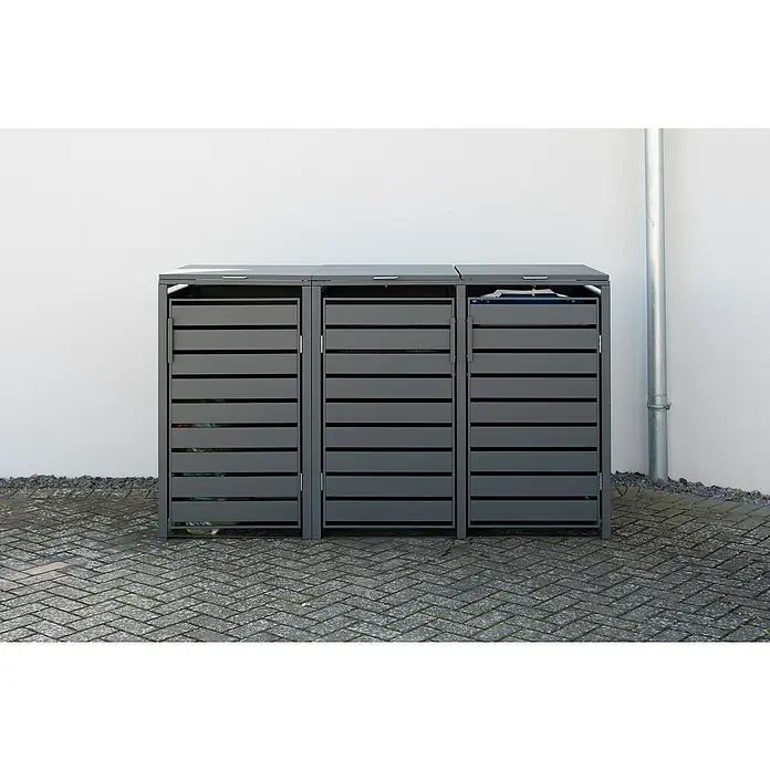 Westmann Mülltonnenbox Kubus - Stahl, Anthrazit, Geeignet für Anzahl Mülltonnen: 3 Stk. - Dreifacher Mülltonnenbox aus anthrazitfarbenem Metall, ideal zur stilvollen Aufbewahrung von Abfallbehältern im Außenbereich.