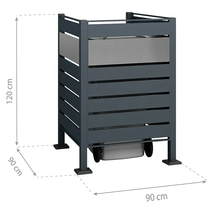 Westmann Mülltonnenbox Verkleidung Planum - 90 x 90 x 120 cm, Anthrazit/Grau - Mülltonnenbox aus Metall mit den Maßen 120x90x90 cm. Ideal für die stilvolle Aufbewahrung von Mülltonnen im Außenbereich.