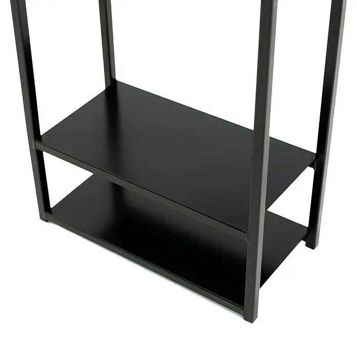 Westmann Kaminholzregal Porthos - 40 x 20 x 120 cm, Stahl, Schwarz - Nahaufnahme eines modernen, schwarzen Bücherregals mit zwei Regalböden und einem minimalistischen Design. Ideal für Wohnzimmer oder Büro.