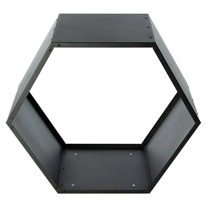 Westmann Kaminholzregal Biene - 88 x 44,5 x 76,5 cm, Stahl, Schwarz - Draufsicht auf eine sechseckige, schwarze Metall-Feuerstellenbasis. Eine robuste Basis für Ihren Außenbereich.