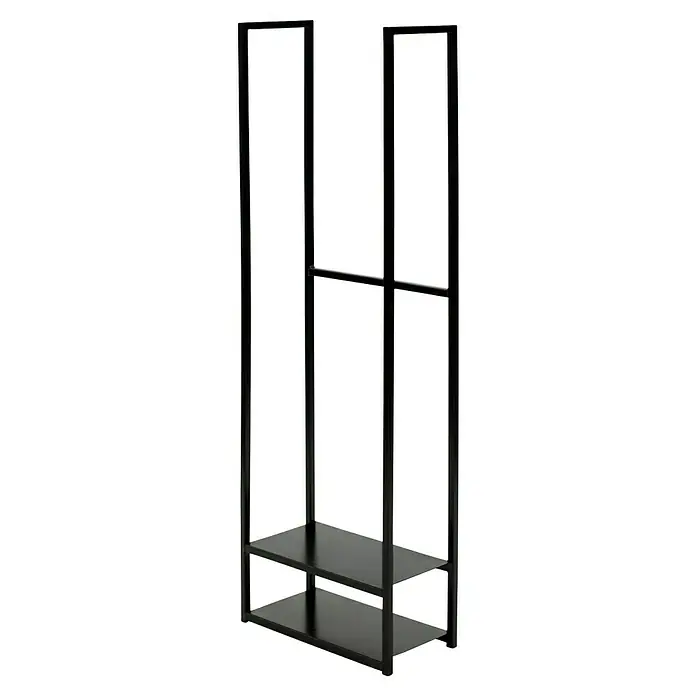 Westmann Kaminholzregal Porthos - 40 x 20 x 120 cm, Stahl, Schwarz - Elegantes, modernes Kleiderständer-Design mit Ablageflächen, ideal für die stilvolle Organisation Ihrer Kleidung und Accessoires.