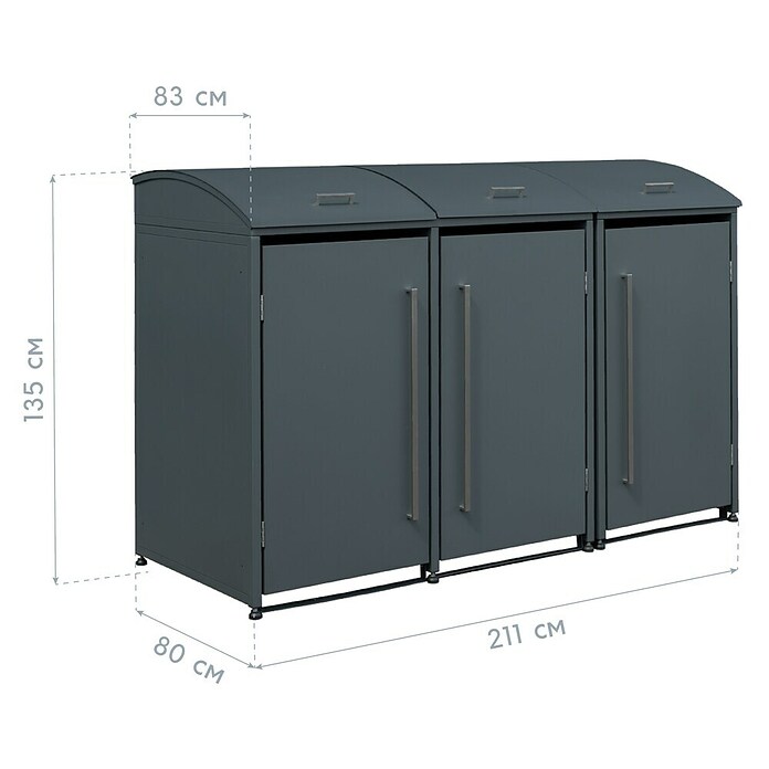 Westmann Mülltonnenbox Moderna (211 x 83 cm, Stahl, Anthrazit, Geeignet für Anzahl Mülltonnen: 3 Stk.) | BAUHAUS