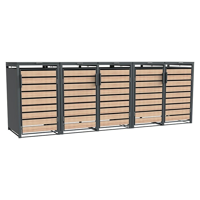 Westmann Mülltonnenbox Lacina (332 x 80 cm, Stahl, Anthrazit/Braun, Geeignet für Anzahl Mülltonnen: 5 Stk.) | BAUHAUS