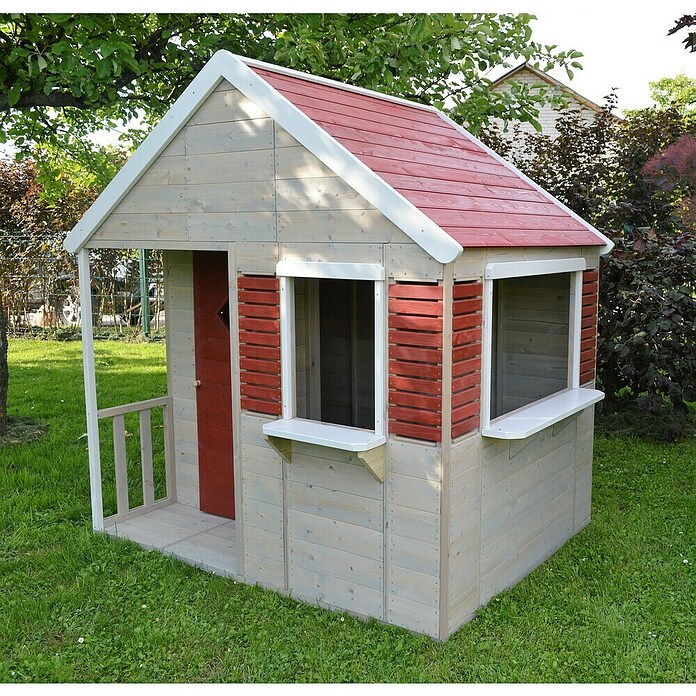 Wendi Toys Spielhaus Krokodil (L x B x H: 120 x 155 x 168 cm, Holz, Natur / Rot) | BAUHAUS
