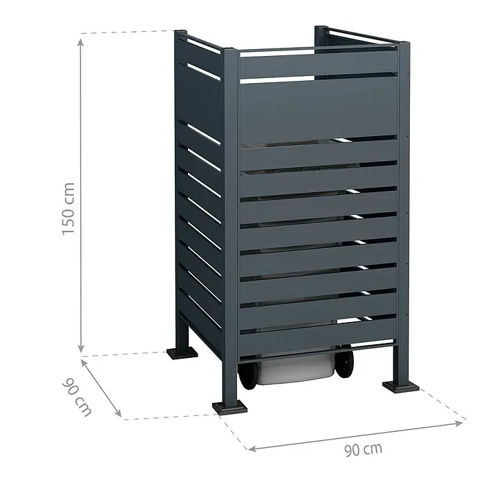 Westmann Mülltonnenbox Verkleidung Planum - 90 x 90 x 150 cm, Anthrazit - Bild einer grauen Mülltonnenbox mit den Maßen 150 cm Höhe und 90 cm Breite/Tiefe.