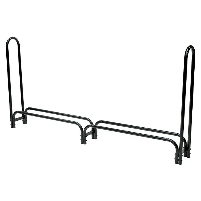 ShelterLogic Kaminholzregal - 244 x 25 x 118 cm, Stahl, Schwarz - Die Aufnahme zeigt einen schwarzen Metallfahrradständer vor einem neutralen Hintergrund, der Halt für mehrere Fahrräder bietet.