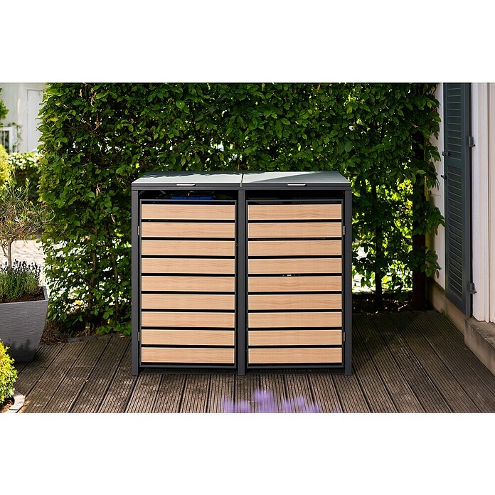 Westmann Mülltonnenbox Lacina (Stahl, Anthrazit/Braun, Geeignet für Anzahl Mülltonnen: 2 Stk.) | BAUHAUS