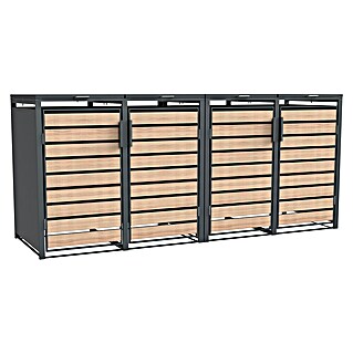 Westmann Mülltonnenbox Lacina (264 x 80 cm, Stahl, Anthrazit/Braun, Geeignet für Anzahl Mülltonnen: 4 Stk.)