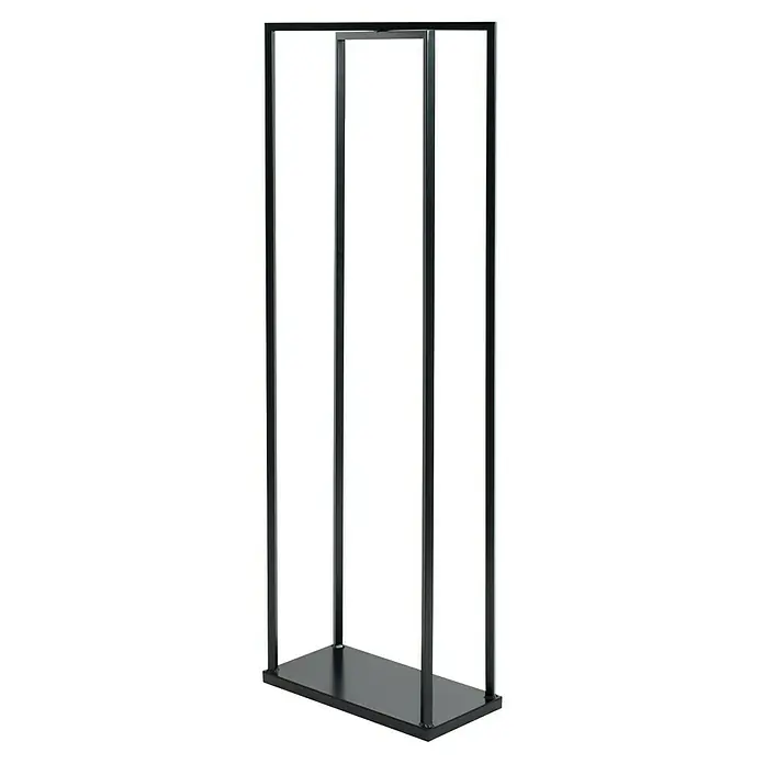 Westmann Kaminholzregal Xavier - 40 x 20 x 120 cm, Stahl, Schwarz - Metallrahmen mit schwarzen Profilen und einer Glasplatte in der Mitte. Das Gestell ist schlicht und modern gestaltet.