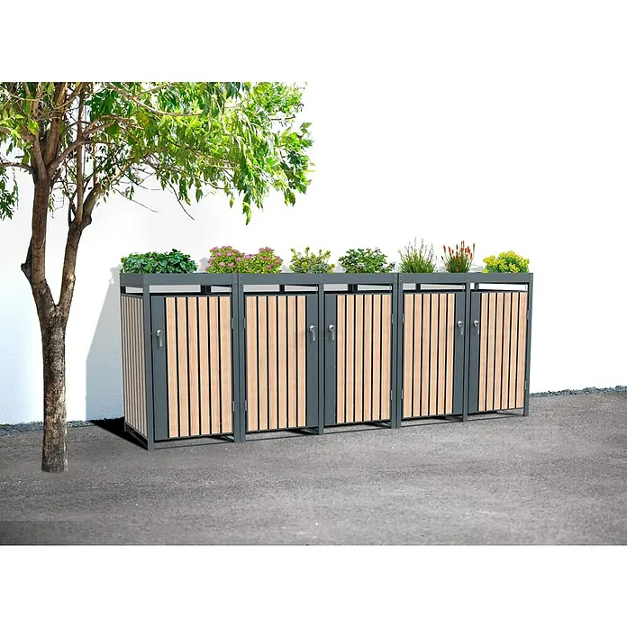 Westmann Mülltonnenbox Planta - Stahl, Anthrazit/Braun, Geeignet für Anzahl Mülltonnen: 5 Stk. - Mülltonnenbox mit Pflanzschale: Eine stilvolle Lösung zur Mülltonnenverkleidung mit integrierter Bepflanzung für eine attraktive Gestaltung.